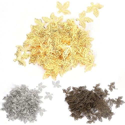 Wholesale 100Pcs Filigree Wraps Leaves Metal Connectors Crafts for Jewelry Making DIY Accessories Charm Pendant