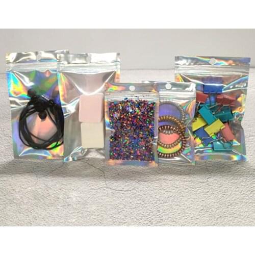50pcs Laser Ziplock Bag Pouches Self Sealing Jewelry Storage Bag Thicken Holographic Aluminum Foil Zip Lock Bags Gift Packaging