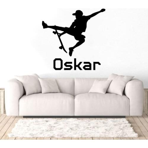 Personalized Name Skateboarder Wall Art Decal Sports Skateboard Sticker For Home Living Decoration Removable A002785