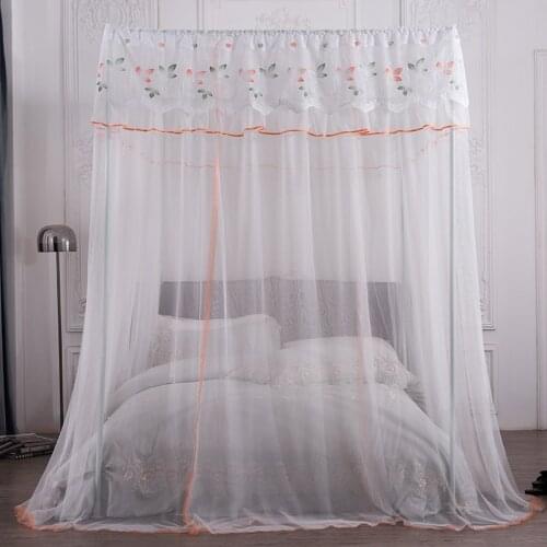 Orange Mosquito Net princess Lace Four Corner Post girls Canopy Bed Mosquito Net contain frame for Queen King Bed Drop Shipping