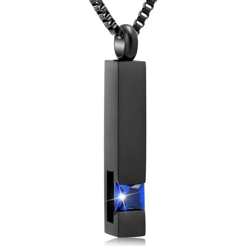 Crystal Cremation Urn Jewelry Cube Memorial Bar Ashes Necklace Pendant Keepsake- Black Birthstone Series