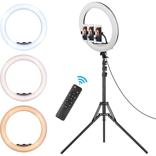 21inch LED Ring Light Photography Lamp Set Dimmable 3000K-6000K with 3pcs Phone Holders Remote Control for Selfie Live Streaming