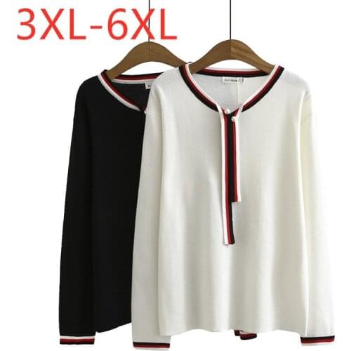 New Ladies Autumn Winter Plus Size Knit Tops For Women Large Pullover Long Sleeve Slim Elastic White Sweater 3XL 4XL 5XL 6XL