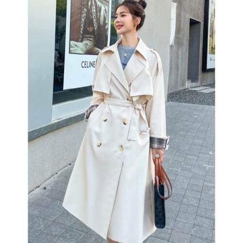 British Style Double-Breasted Long Belt Trench Coat For Women Loose Korean Windbreaker Lady Spring Autumn New Clothes Outerwear