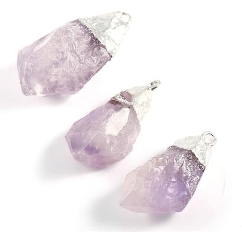 1PC Natural Gem Stone Amethysts Pendant Purple Ore Crystal Charms for DIY Necklace Jewelry Making Accessories Reiki Healing