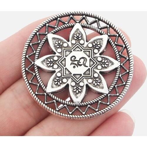 3PCS Antique Large Hollow Carved Yoga Flower Round Charms Pendants DIY Necklace Jewelry Findings