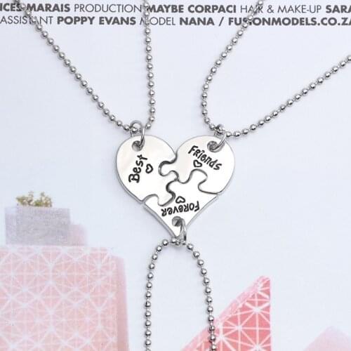 3 Pcs/Set New Heart Shape Puzzle Best Friend Necklace For Girls Long Chain Bff Friendship Forever Jewelry Gifts 2021 Hot