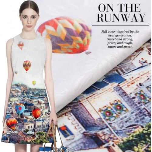 96*140CM/pcs Hot air balloon France imported digital printing jacquard fashion fabric for dress tissu au meter bright cloth DIY