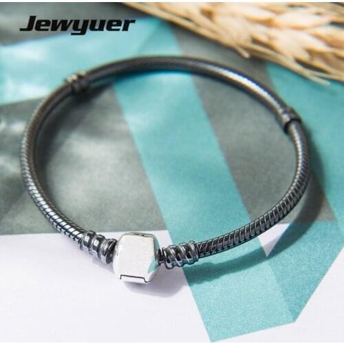 High quality Oxidized silver bracelets for women snake chain bangle fit bead charm 925 sterling silver jewelry DIY Memnon YL002