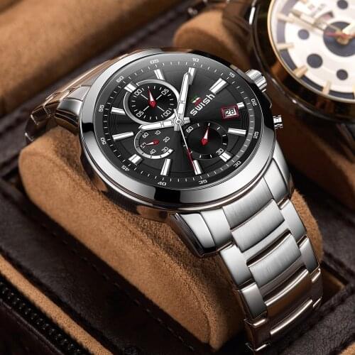 Stainless Steel Bracelet Chronograph Wristwatch Mens Top Brand Luxury Waterproof Sports Military Quartz Clock Relogio Masculino