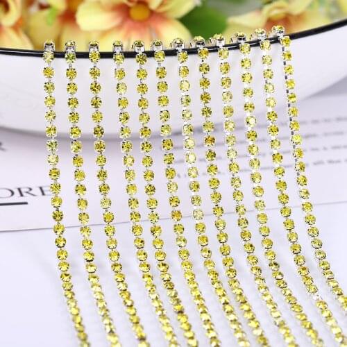Citrine 1M Clear Crystal SS6-SS12(2mm-3.0mm) Silver Base Copper Cup Rhinestone Chain Apparel Sewing Style diy Beauty Accessories