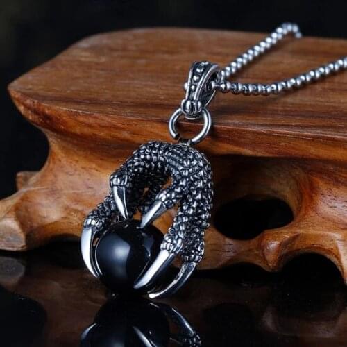 Long Chain Eagle Claw Steel Mens Necklace