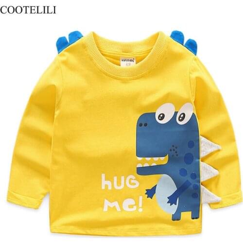 COOTELILI Boys T Shirt Spring Cartoon Dinosaur T-shirt Childrens Clothing Toddler Long Sleeve Cotton Tops Tee Baby Boy Kids