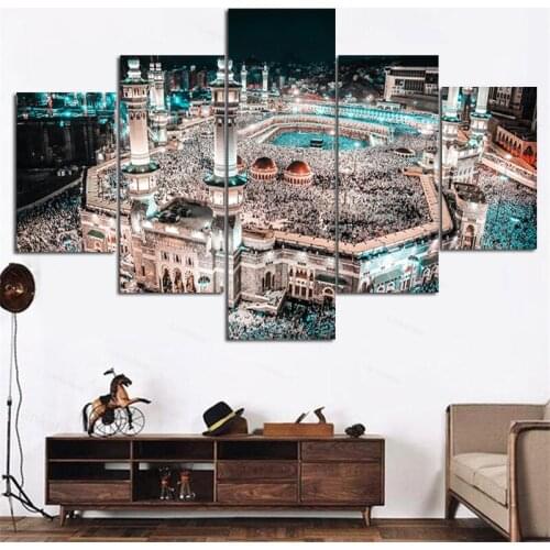 Painting Canvas Modular Home Decor High Quanlity 5 Panel Muslim Frame Modern Wall Art Islam Pictures for Living Room Kids Room