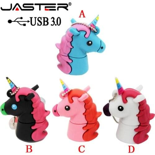 JASTER USB 3.0 New Cartoon white Unicorn style flash drive real capacity cute horse 16GB 32GB 64GB flash memory drive Usb stick