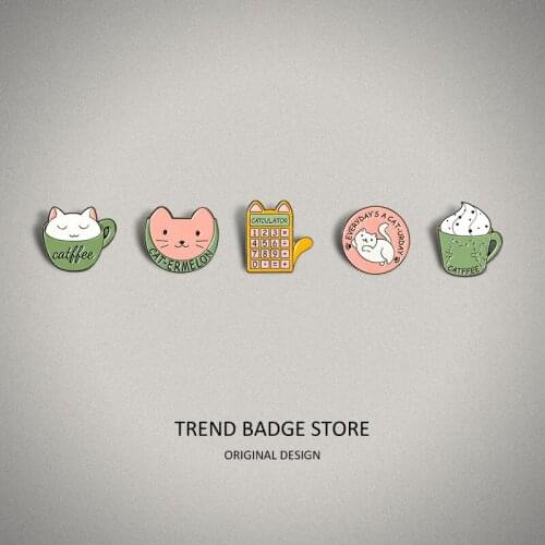 Cartoon Animal Series Brooch Cute Calculator Coffee Cat Shape Alloy Badge Enamel Label Pins Clothes Accessories