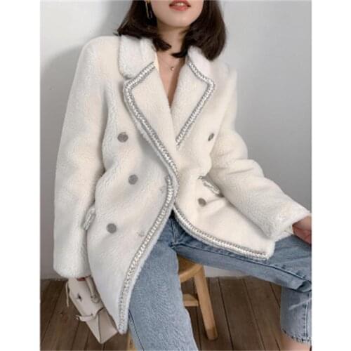 Fashion lamb fur suit female jacket winter new high-end retro design thick loose fur all-in-one suit women jacket women Blazers