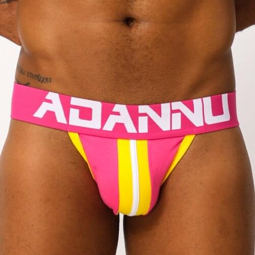 Brand Mens Sexy Bikini Gay Boy Briefs Men Underwear Thong Jockstraps Double Thong Underwear Reveal Buttocks U pouch breathable