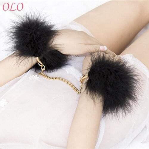 OLO Handcuffs Role-playing Sex Toys for Couple SM Bondage Sexy Erotic Feathers Metal Handcuffs Slave Restraints Adult Games