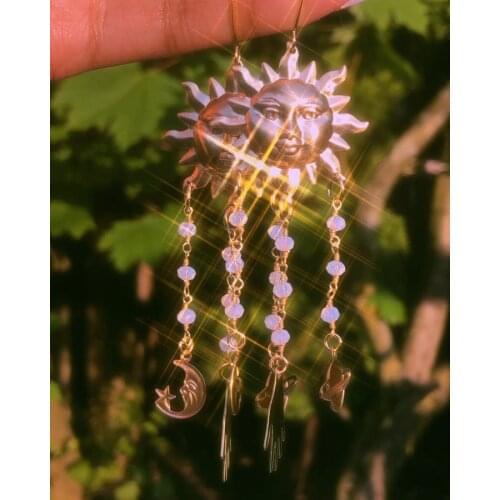 Celestial Sun Earrings Hippie Boho Festival Jewelry Goddess Gold Plated Earrings
