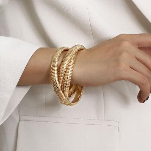 Punk Exaggerated Metal Spiral Big Round Circle Bangles for Women Ladies Hiphop Geometric Bangles Femme Fashion Jewelry XR2765