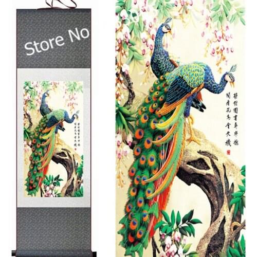 The peacock flower silk/hang a picture/decorative painting/scroll painting wholesale/silk painting AT008