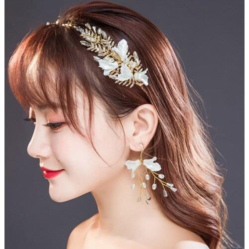 Wedding Headbands Bridal Ornaments Beautiful Leaves Headbands tassel earring setFashion Women Hair Band Elegant Bride Accessorie