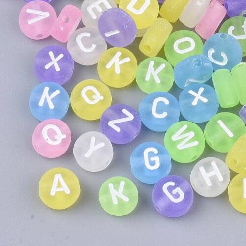 About 500g Transparent Frosted Acrylic Beads 7mm for Jewelry making Accessories,Flat Round with Random Letter Mix Color