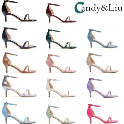 Thin Heel Sandals Womens Summer 2021 New Sexy 6cm Dark Blue Patent Leather Middle Heel High Heels