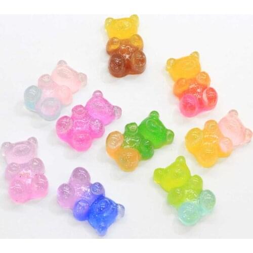 Cute Gradient Glitter Gummy Bear Candy Flatback Resin Cabochons Charms For DIY Jewelry Craft Scrapbook Decoration Accessories