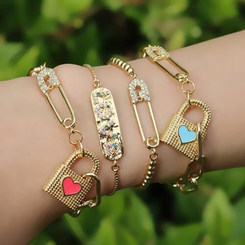 Unique Padlock Paper Clip Safety Pin Bracelet for Women Summer Fashion Jewelry CZ Crystal Punk Bracelet pulsera con clip papel