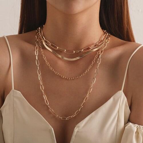 Vintage Punk Multilayer Thick Chains Necklace for Women Exaggerated Night Club Geometric Clavicle Necklace Party Jewelry Kolye