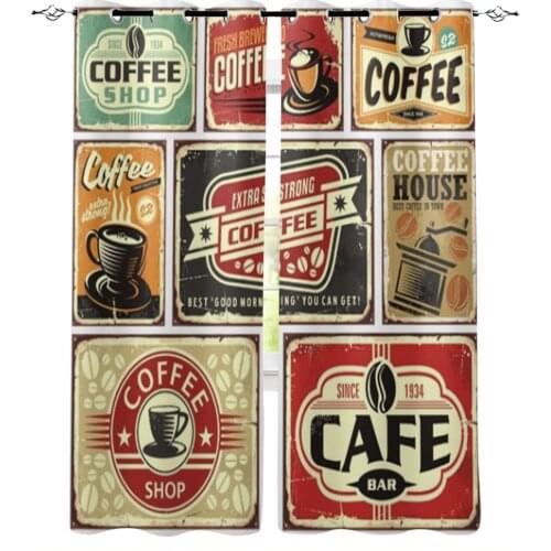 Vintage Coffee Poster Window Curtains for Living Room Home Decor Child Bedroom Kitchen Curtains Drapes