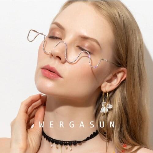 WERGASUN Diamond Steampunk Sunglasses Frames Rhinestone Eyeglasses Frames For Women Wave Frames For Men Eyewear Decoration