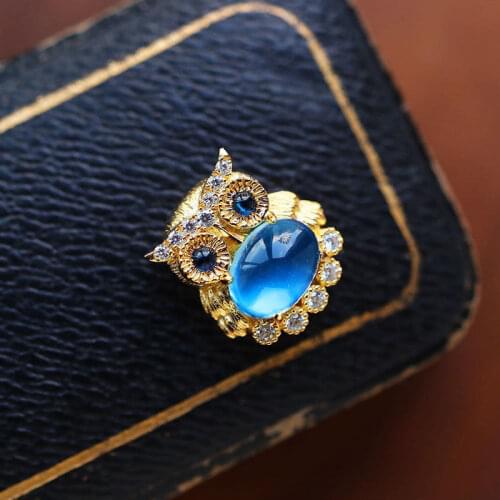 Japanese Craft Fine Inlaid Natural Topaz S925 Sterling Silver Owl Pendant Cute Fashion Design Sterling Silver Pendant