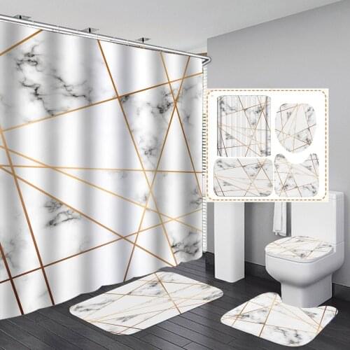 Marble Ink Texture Shower Curtain 4 Piece Soft Bathroom Set Luxurious Graphic Print Polyester Fabric with Hook