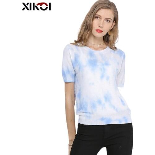 XIKOI Womens Summer Sweater O-neck Knitted Short Sleeve Oversized Vintage T-shirts Knit Stretchy Pullovers Tees Top for Female