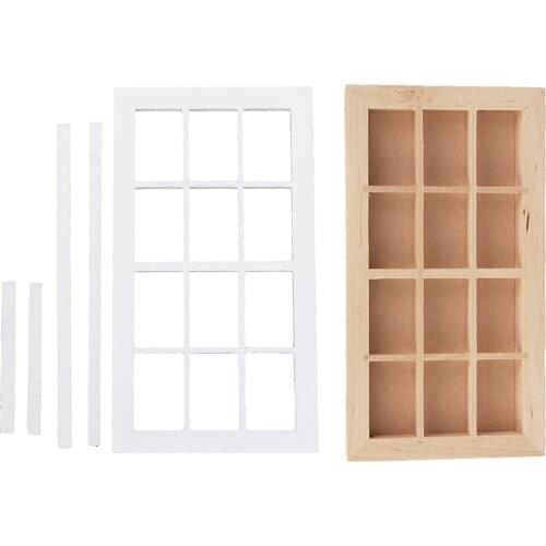 MagiDeal 1:12 Scale Dolls House Miniature Wooden 12 panes Windows Frame DIY Accessory Children Pretend Play Furniture Toy