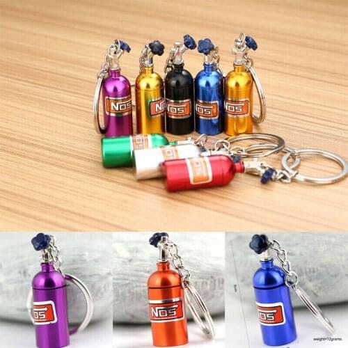 1pcs Fashion Metal Keychains Metal 7 Style NOS Mini Nitrous Oxide Bottle Keyring Stash Pill Box Storage Bag Car Hanging Pendant