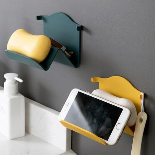 1Pc Portable Wall-mounted Bathroom Soap Holder Shower Drain Storage Rack Kitchen Phone Stand Towel Hanging Shelf