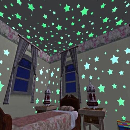 100 Pcs Star Moon Fluorescent Glow Wall Stickers Bedroom Childrens Room Ceiling Decoration Fluorescent Sticker Home Decoration