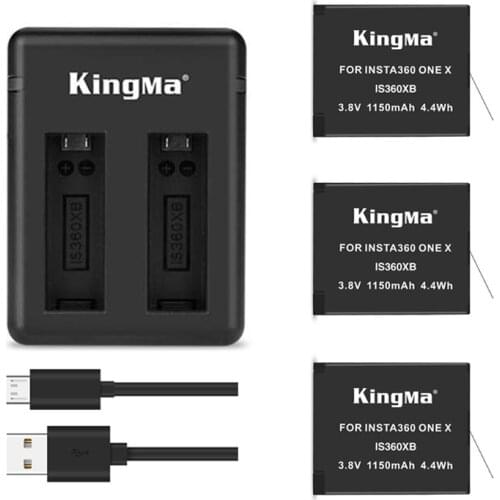 1150 mAh Original Kingma lithium Battery For Insta 360 X Camera +2 Slots usb Cable Fast Charger For Insta360 One X Accessores