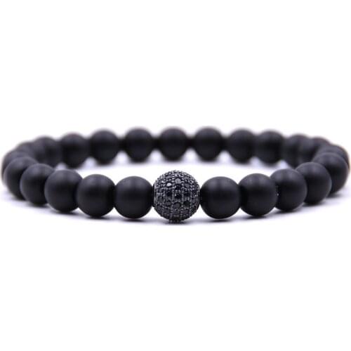 2018 Micro Pave CZ Disco ball Charm Bracelet 8mm Matte Natural Stone Beads Bracelet Men Women Jewelry