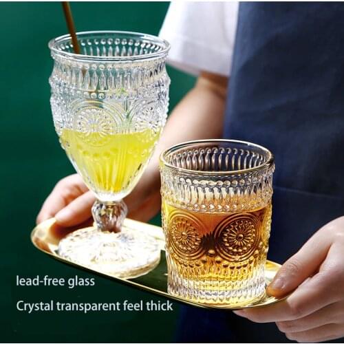2021 New Hot Wine bottles Retro Sun Flower Gold Rim Lead- free Glass Water Cup
