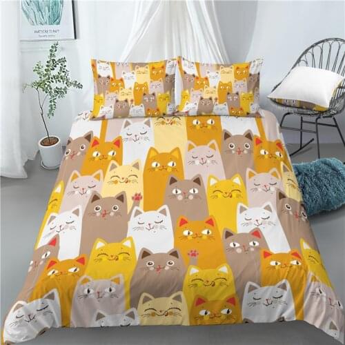 3D Cartoon Cat Print Home Living Luxury 2/3Pcs Comfortable Duvet Cover PillowCase Bedding Sets Queen and King EU/US/AU Size