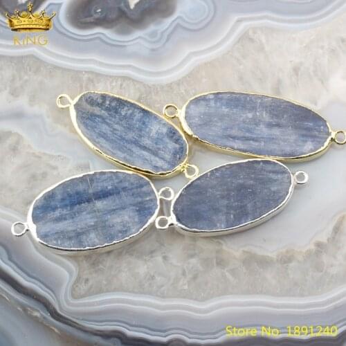 5pcs Natural Blue Kyanite Slab Beads Charms For Pendant Jewely Making Plated Gold Silvery Stone Beads Bracelet Necklace Findings