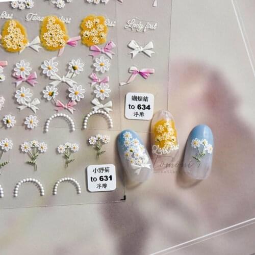 3D Daisy Nails Accesorios Foil Nail Art Marguerite Nail Sticker Bowknot Stickers For Manicure Nails Decoraciones Flower Sliders