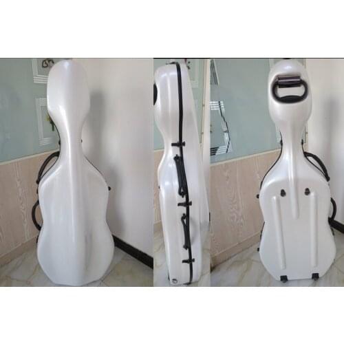 White composite carbon fiber cello hard case 3/4 w/ wheells/shoulder girdle
