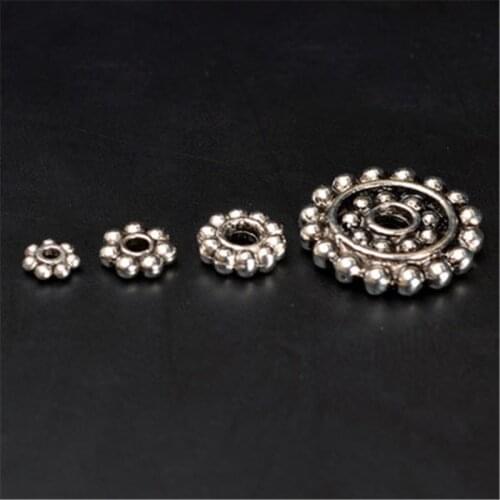 100pcs 4mm Tibetan Rondelle Spacer Charms Beads Craft Loose Antique Silver Color Metal Alloy Beads For Jewelry Making Findings