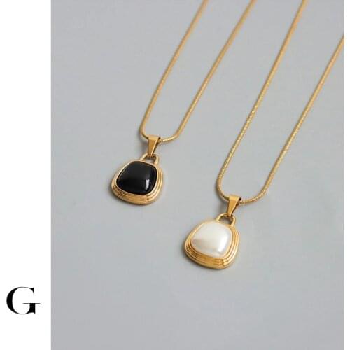 GHIDBK Statement Luxury Simulated Pearl Black White Geometric Pendant Necklaces Minimalist Fashion Designed Collar Chokers